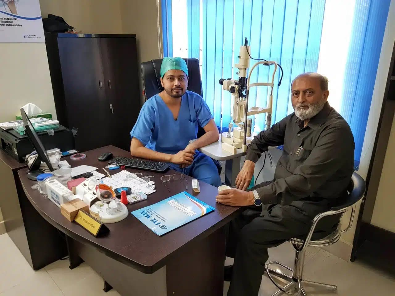Dr. Mujahid Islam during a patient consultation at Eye First Superspeciality Eye Care