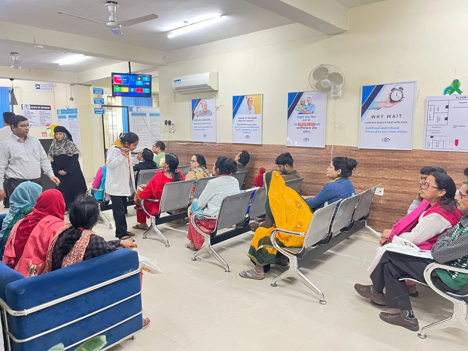 Reception and waiting area at Eye First Superspeciality Eye Care in Lucknow